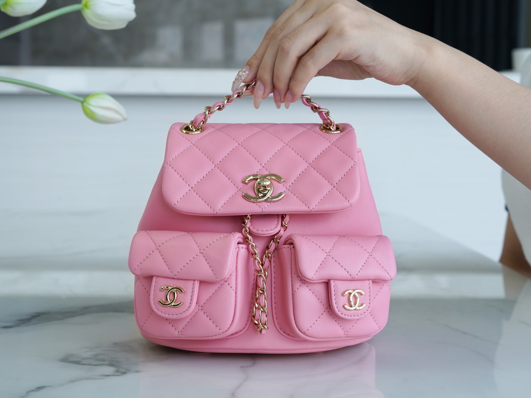 CHANEL 23P New Duma Backpack Pink Calfskin  