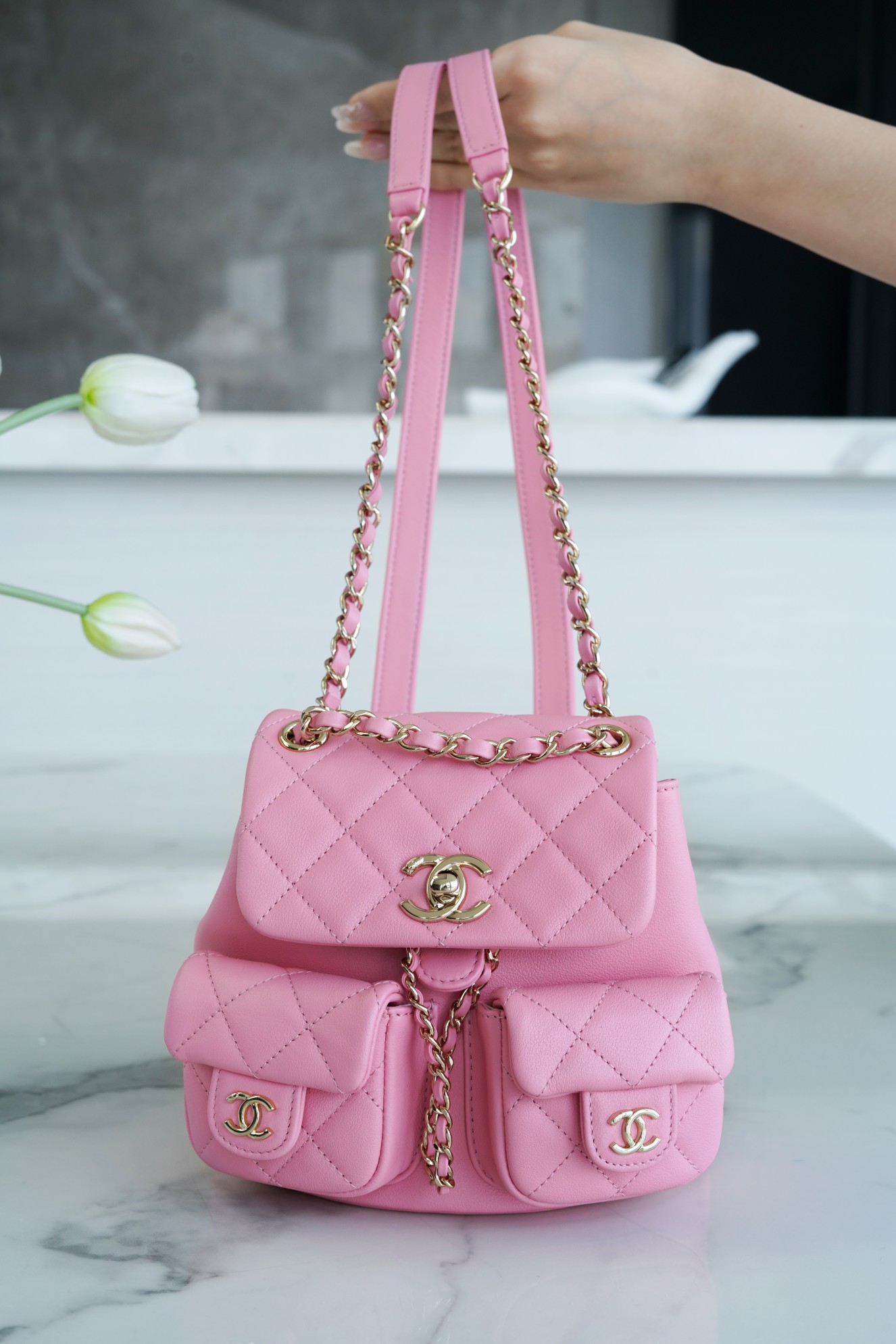 CHANEL 23P New Duma Backpack Pink Calfskin  