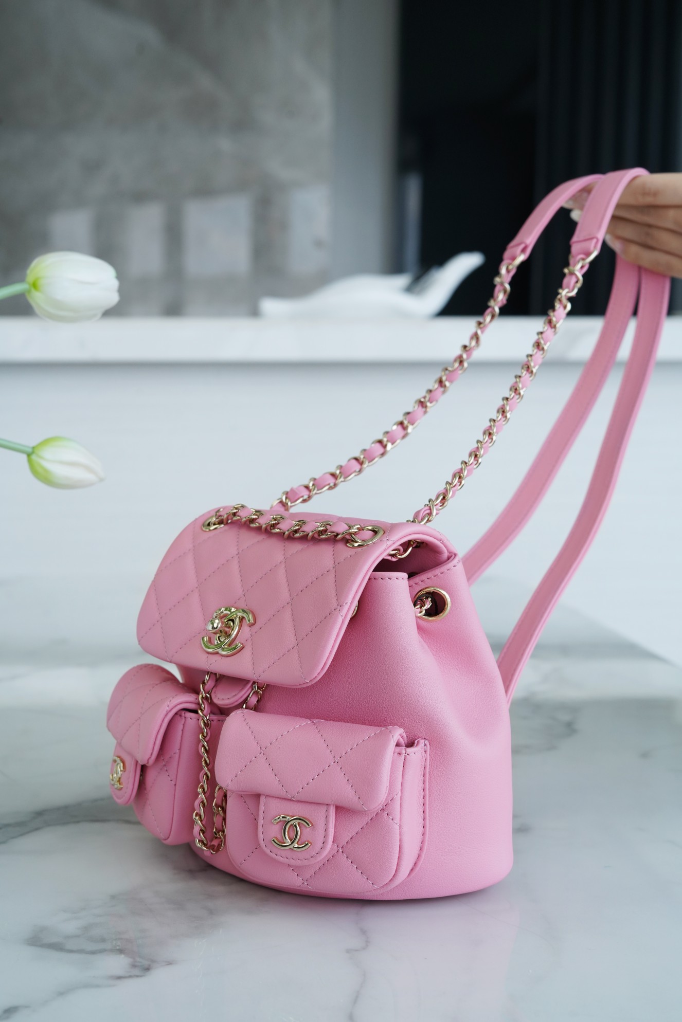 CHANEL 23P New Duma Backpack Pink Calfskin  