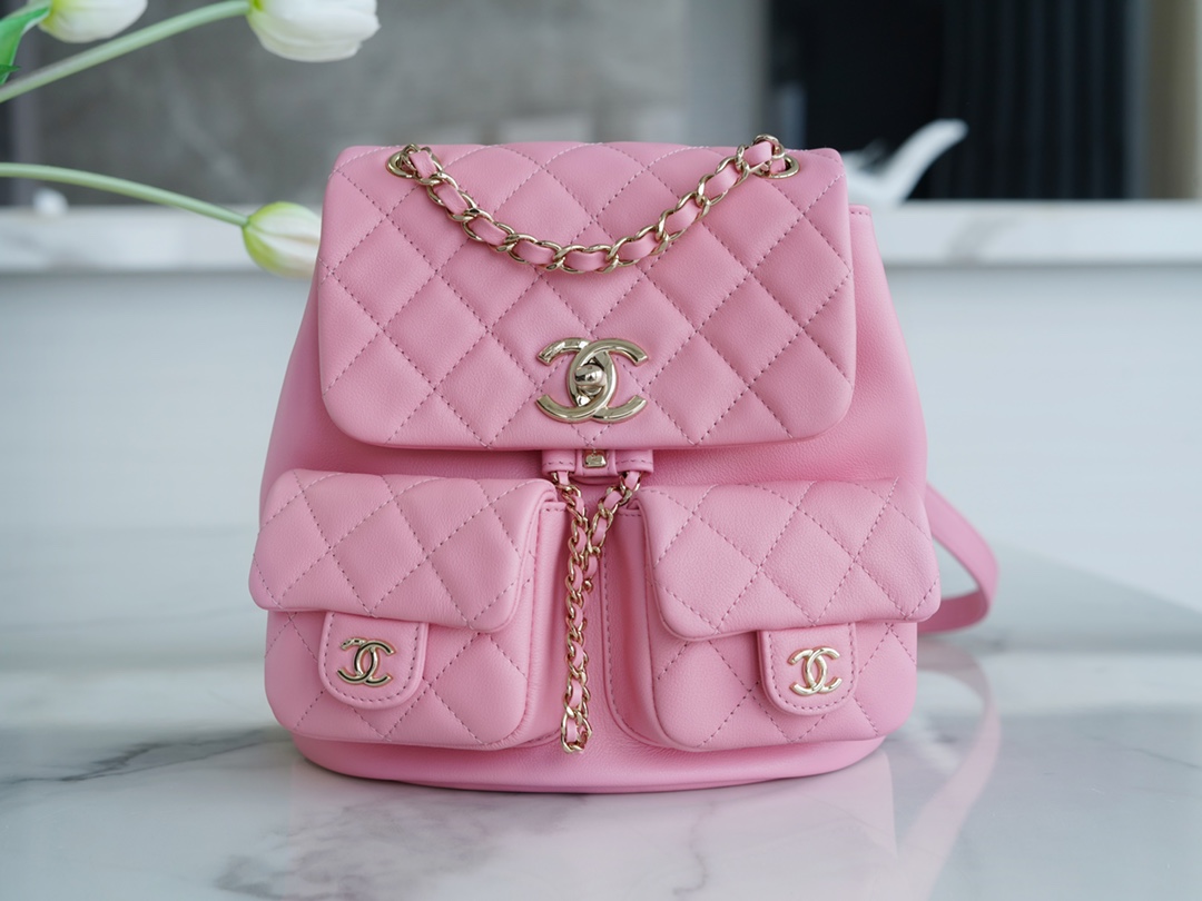 CHANEL 23A Duma Backpack Large Pink Glossy Calfskin  