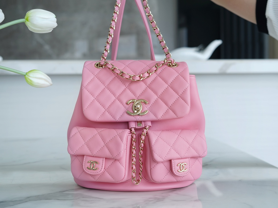 CHANEL 23A Duma Backpack Large Pink Glossy Calfskin  