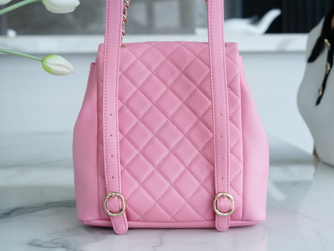 CHANEL 23A Duma Backpack Large Pink Glossy Calfskin  