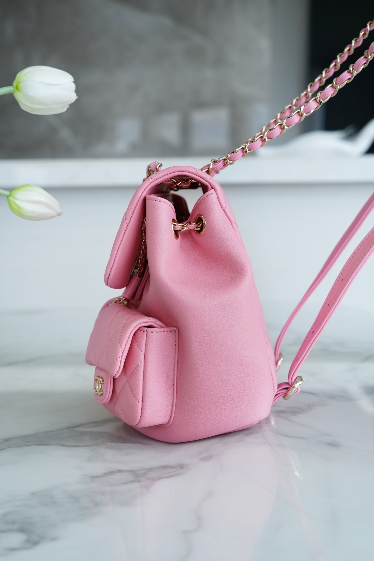 CHANEL 23A Duma Backpack Large Pink Glossy Calfskin  