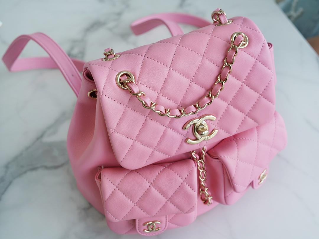 CHANEL 23A Duma Backpack Large Pink Glossy Calfskin  