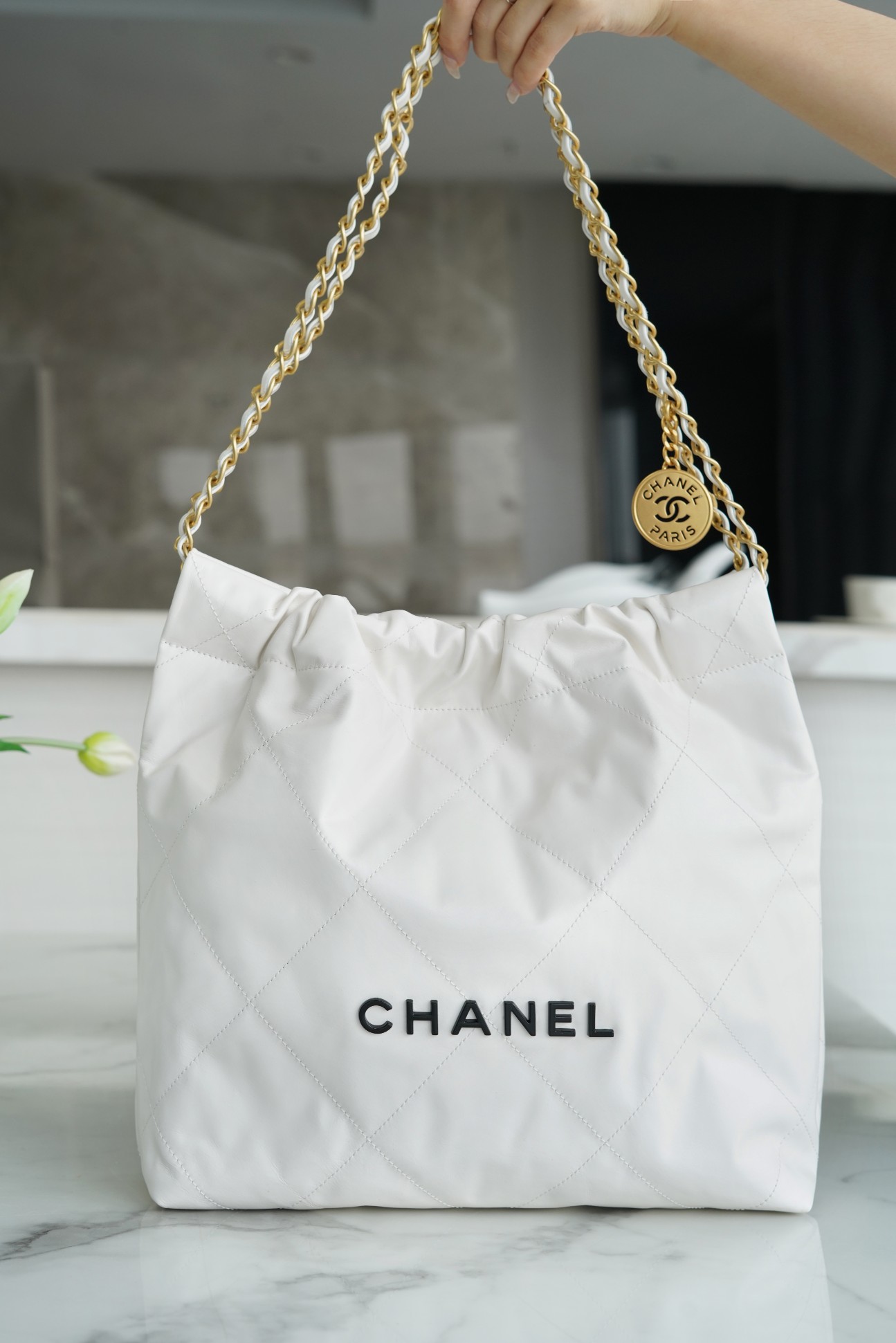 CHANEL 22P Bag Small White & Black  