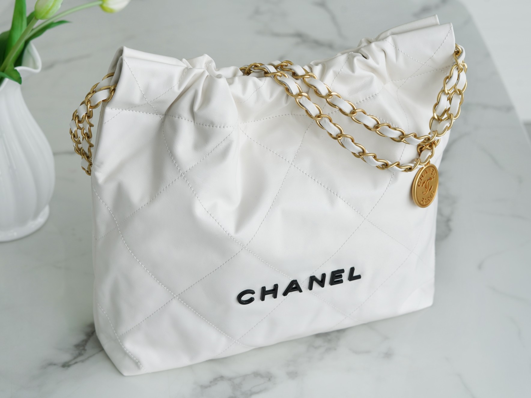 CHANEL 22P Bag Small White & Black  