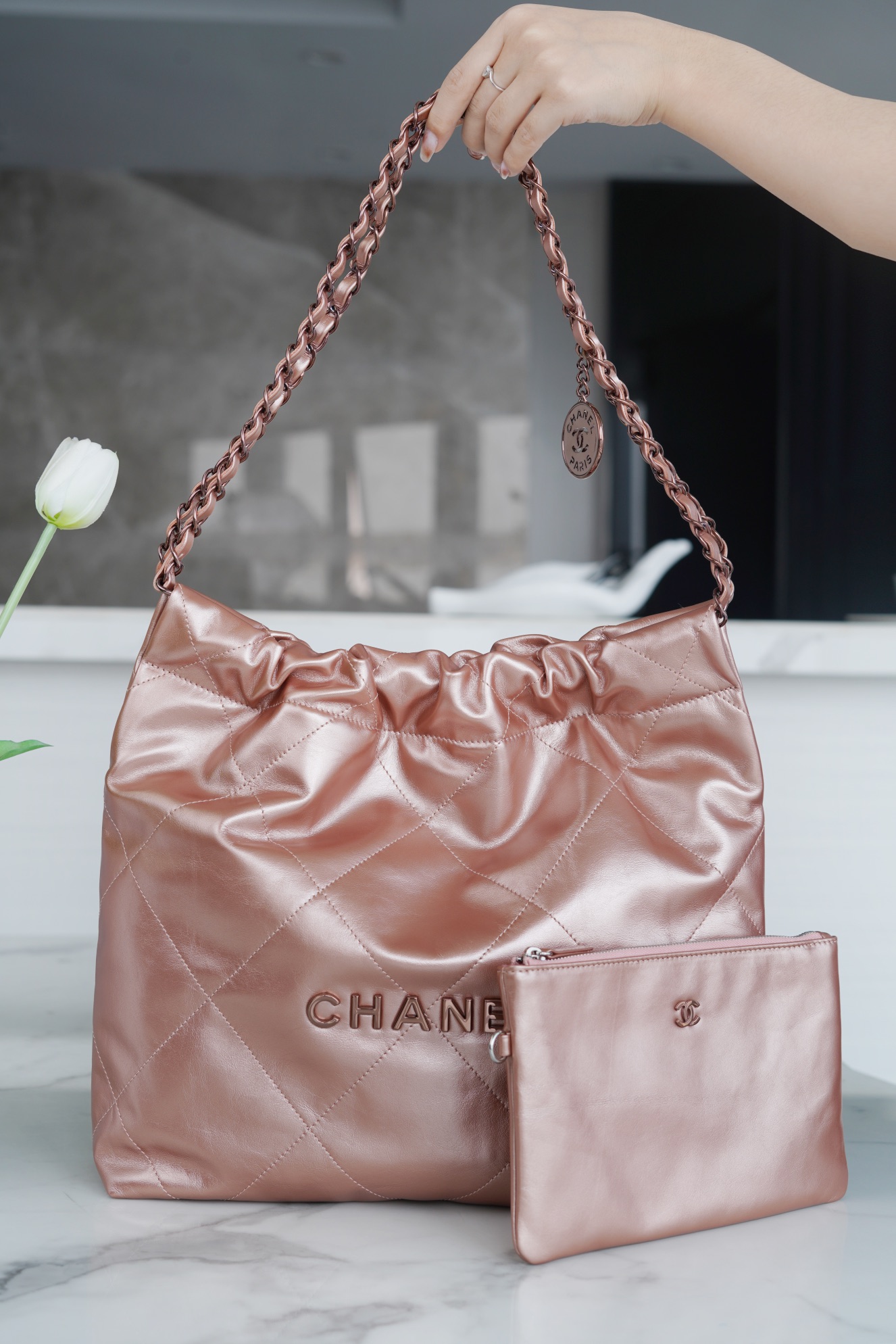 CHANEL 22P Bag Small Rose Gold  