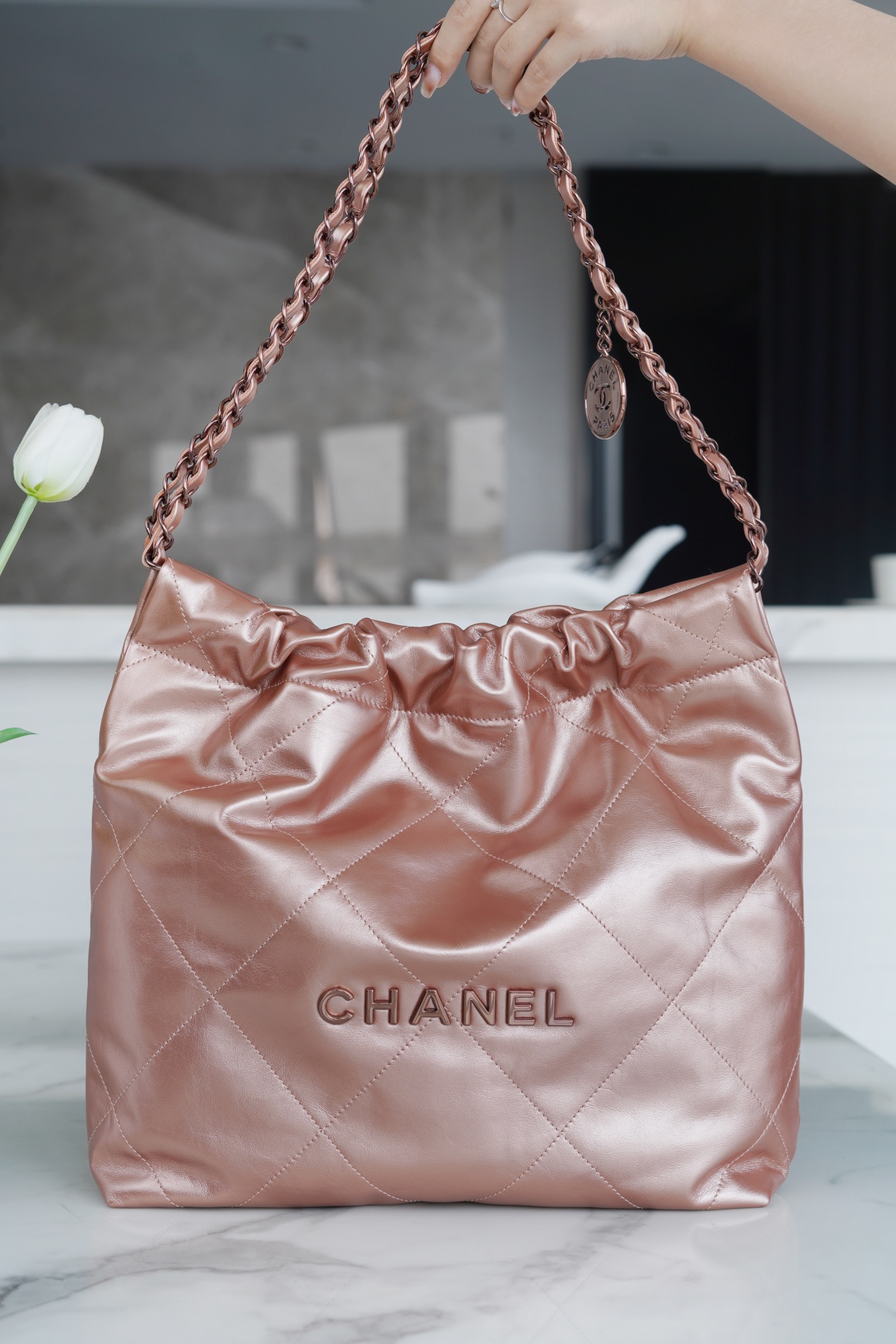 CHANEL 22P Bag Small Rose Gold  