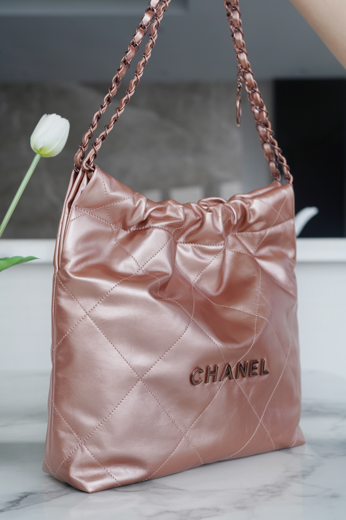 CHANEL 22P Bag Small Rose Gold  