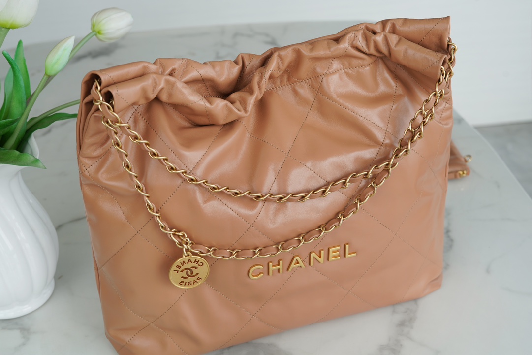 CHANEL 22 Bag Medium Milk Tea Leather  