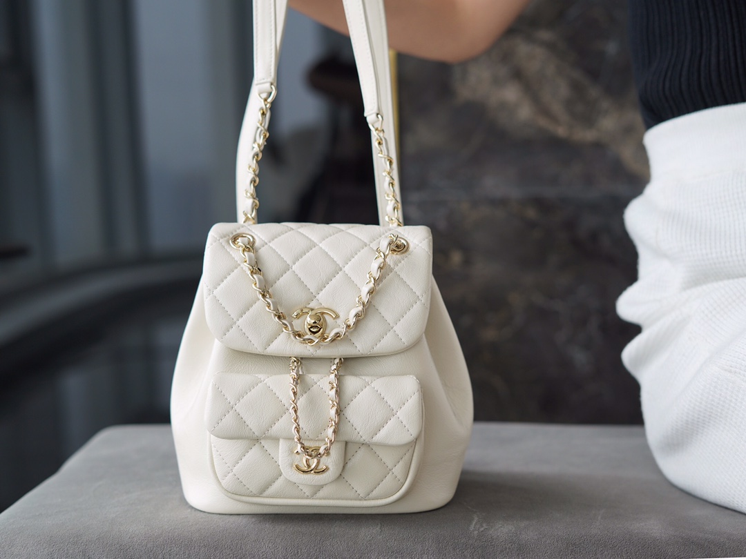 CHANEL 22C Duma Backpack Milkshake White Waxed Calfskin  