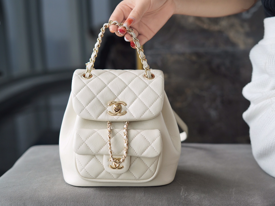 CHANEL 22C Duma Backpack Milkshake White Waxed Calfskin  