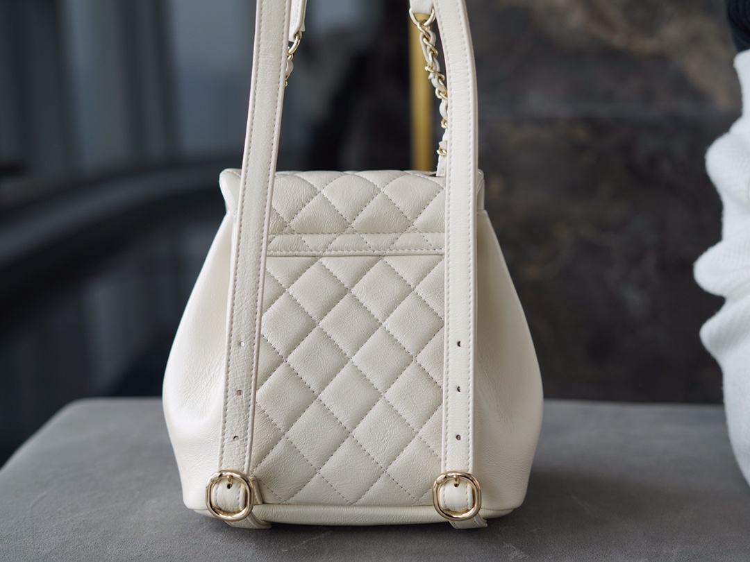 CHANEL 22C Duma Backpack Milkshake White Waxed Calfskin  