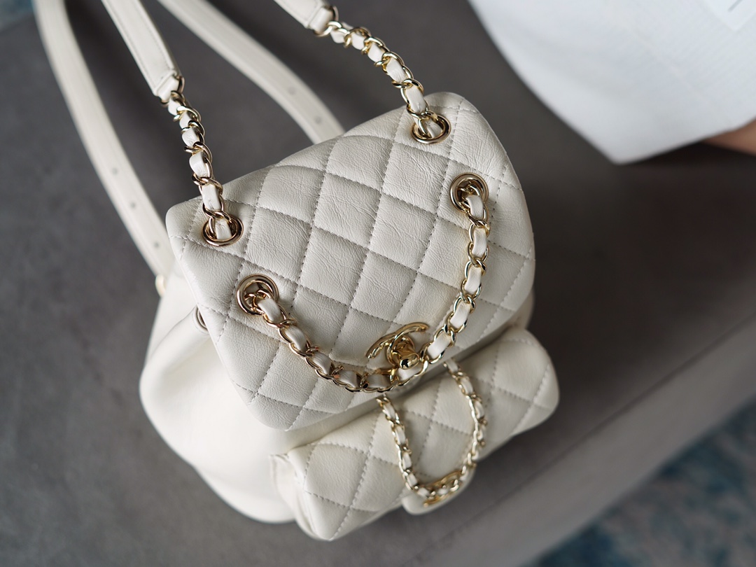 CHANEL 22C Duma Backpack Milkshake White Waxed Calfskin  