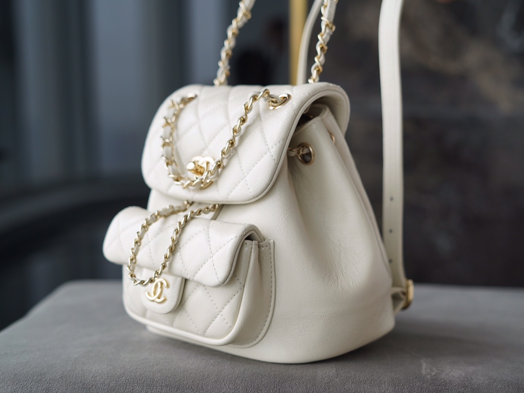 CHANEL 22C Duma Backpack Milkshake White Waxed Calfskin  