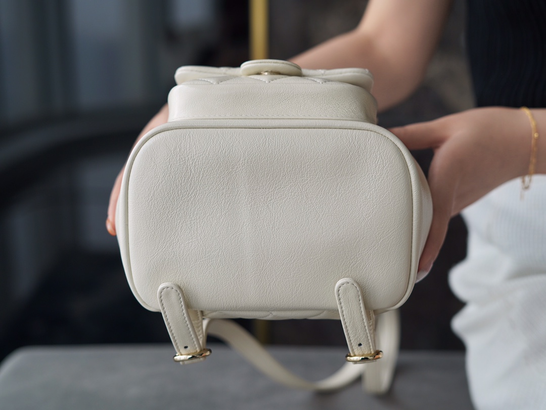 CHANEL 22C Duma Backpack Milkshake White Waxed Calfskin  