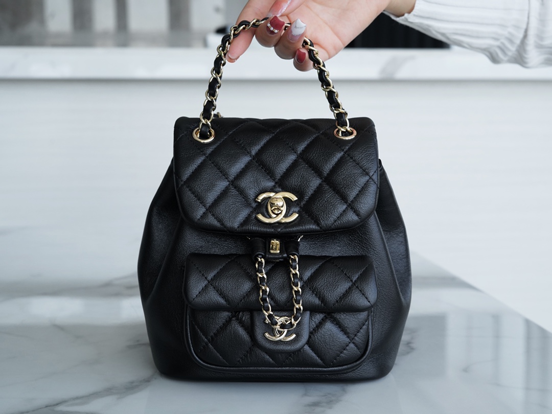 CHANEL 21/22 Duma Backpack Black Waxed Calfskin  