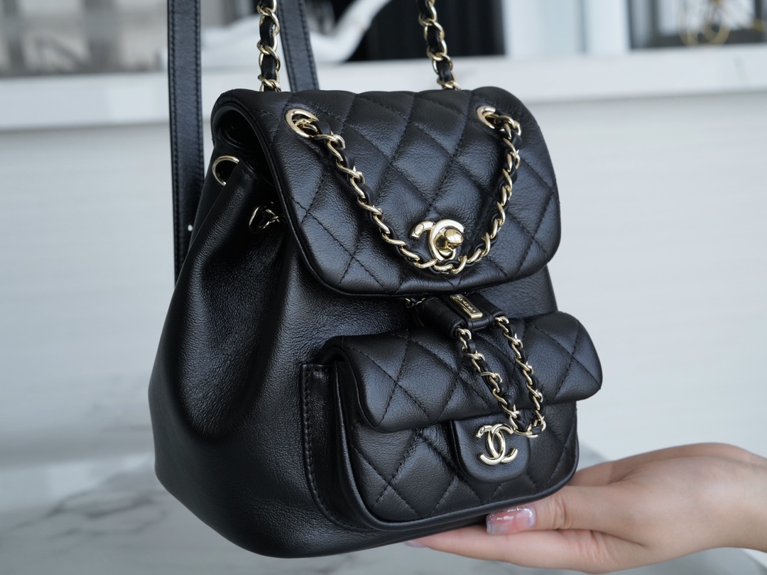 CHANEL 21/22 Duma Backpack Black Waxed Calfskin  