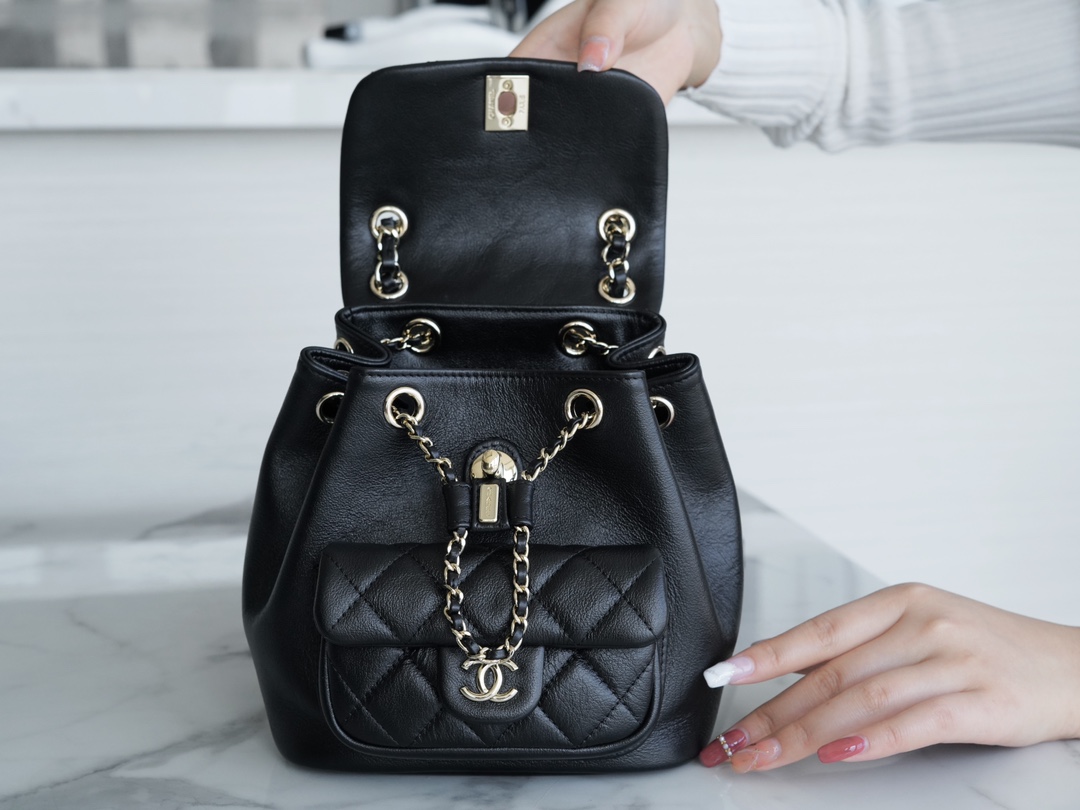 CHANEL 21/22 Duma Backpack Black Waxed Calfskin  