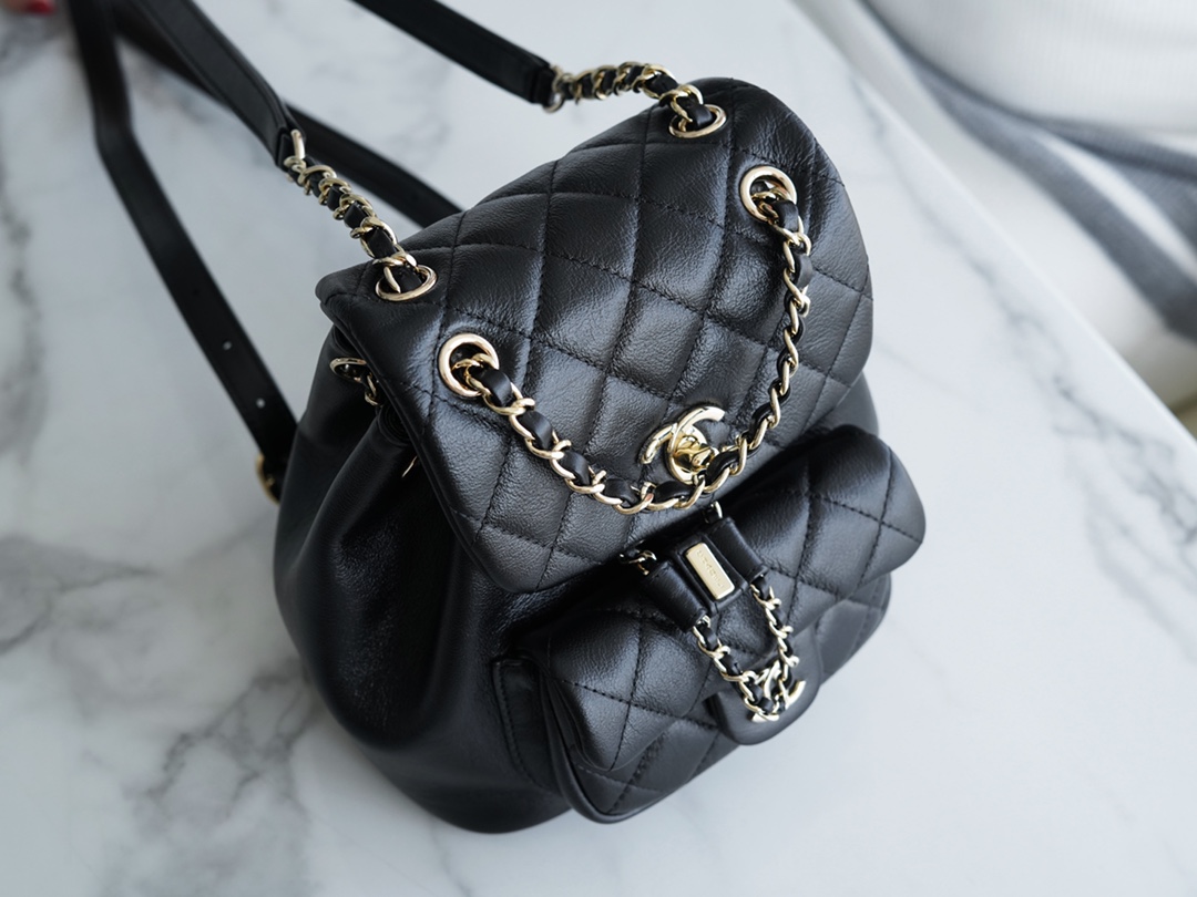 CHANEL 21/22 Duma Backpack Black Waxed Calfskin  