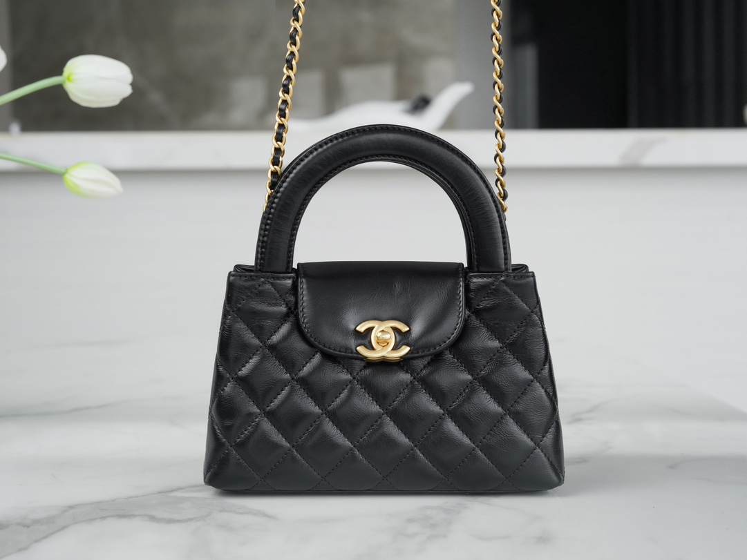 CHANEL 23K Kelly Handle Bag Large Black  