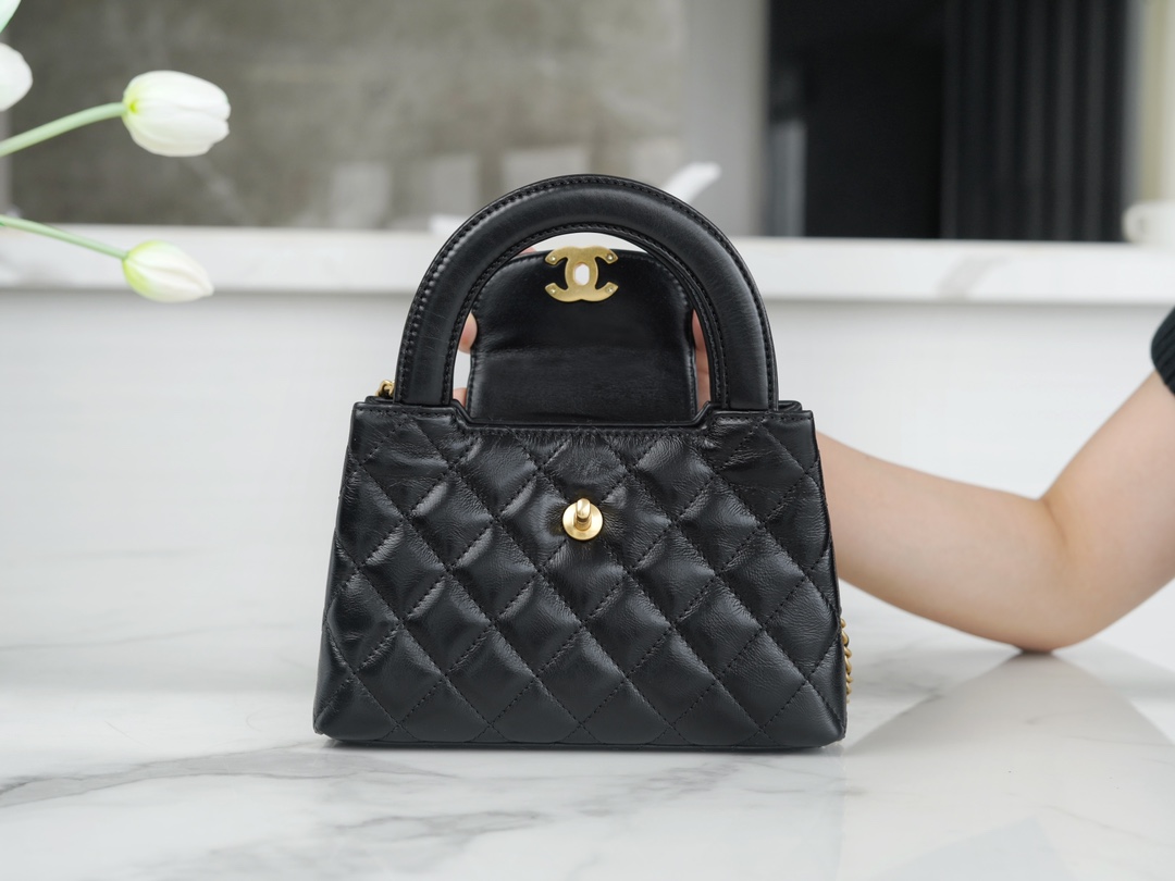 CHANEL 23K Kelly Handle Bag Large Black  