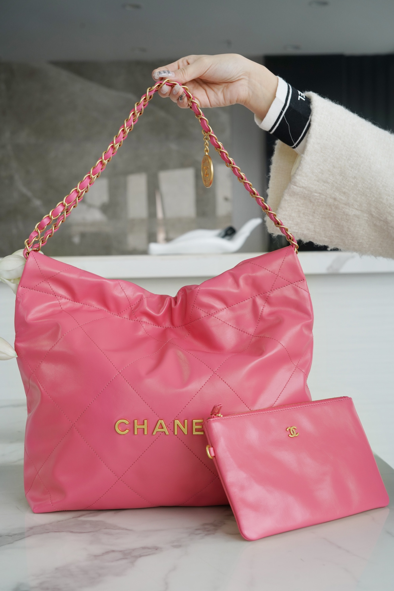 CHANEL 22 Bag Small Coral Pink  