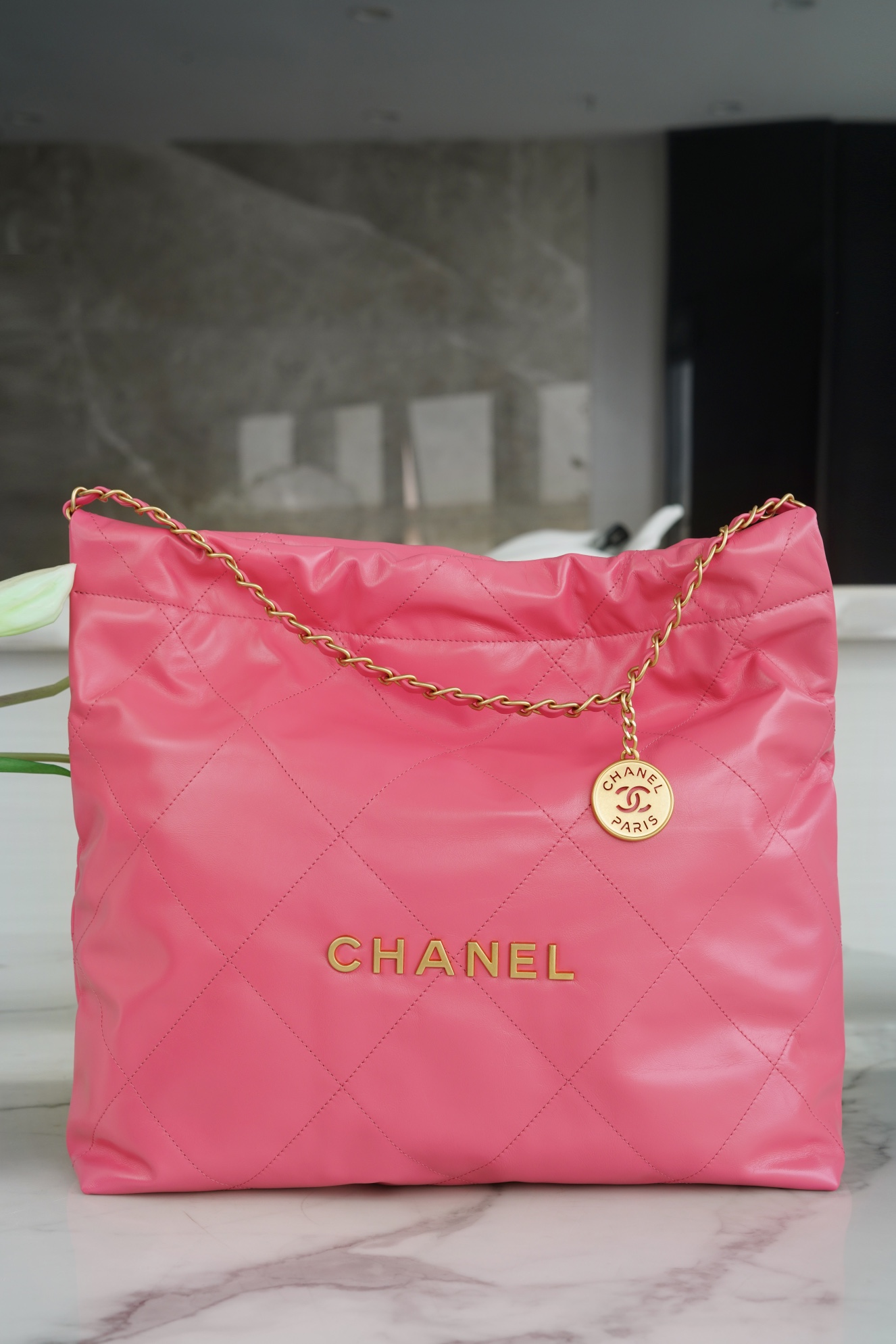 CHANEL 23C 22 Bag Medium Coral Pink Leather  