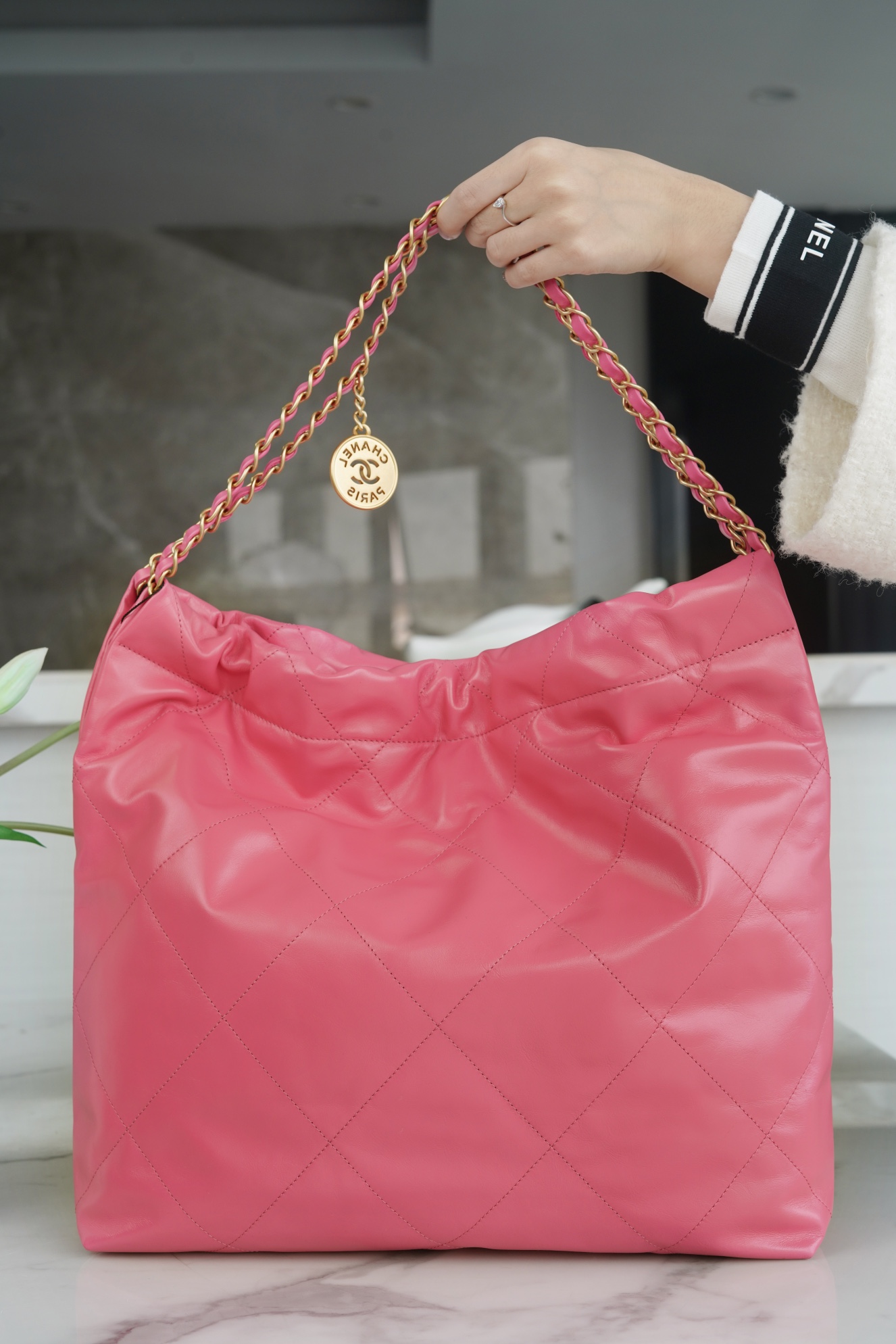 CHANEL 23C 22 Bag Medium Coral Pink Leather  