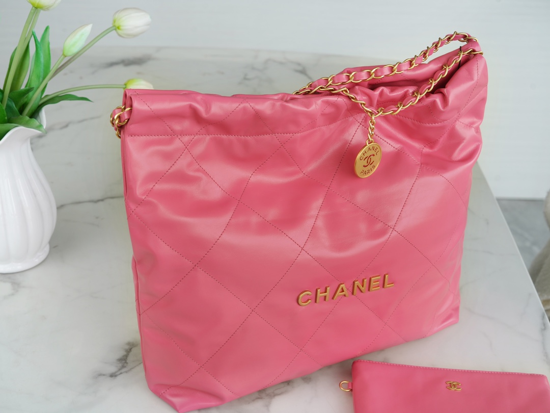 CHANEL 23C 22 Bag Medium Coral Pink Leather  