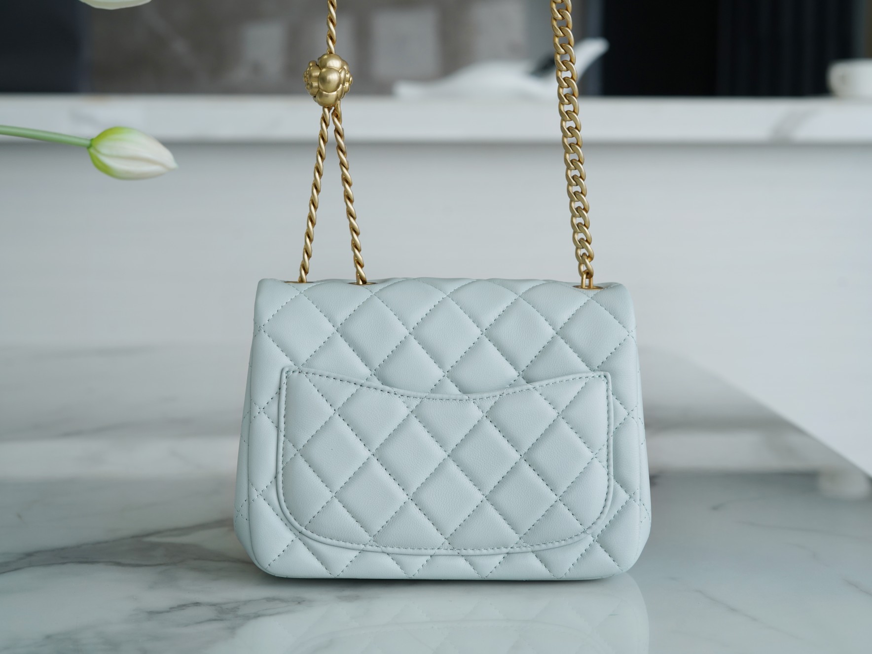 CHANEL 23S Spring/Summer New Camellia CF Flap Bag Light Blue  