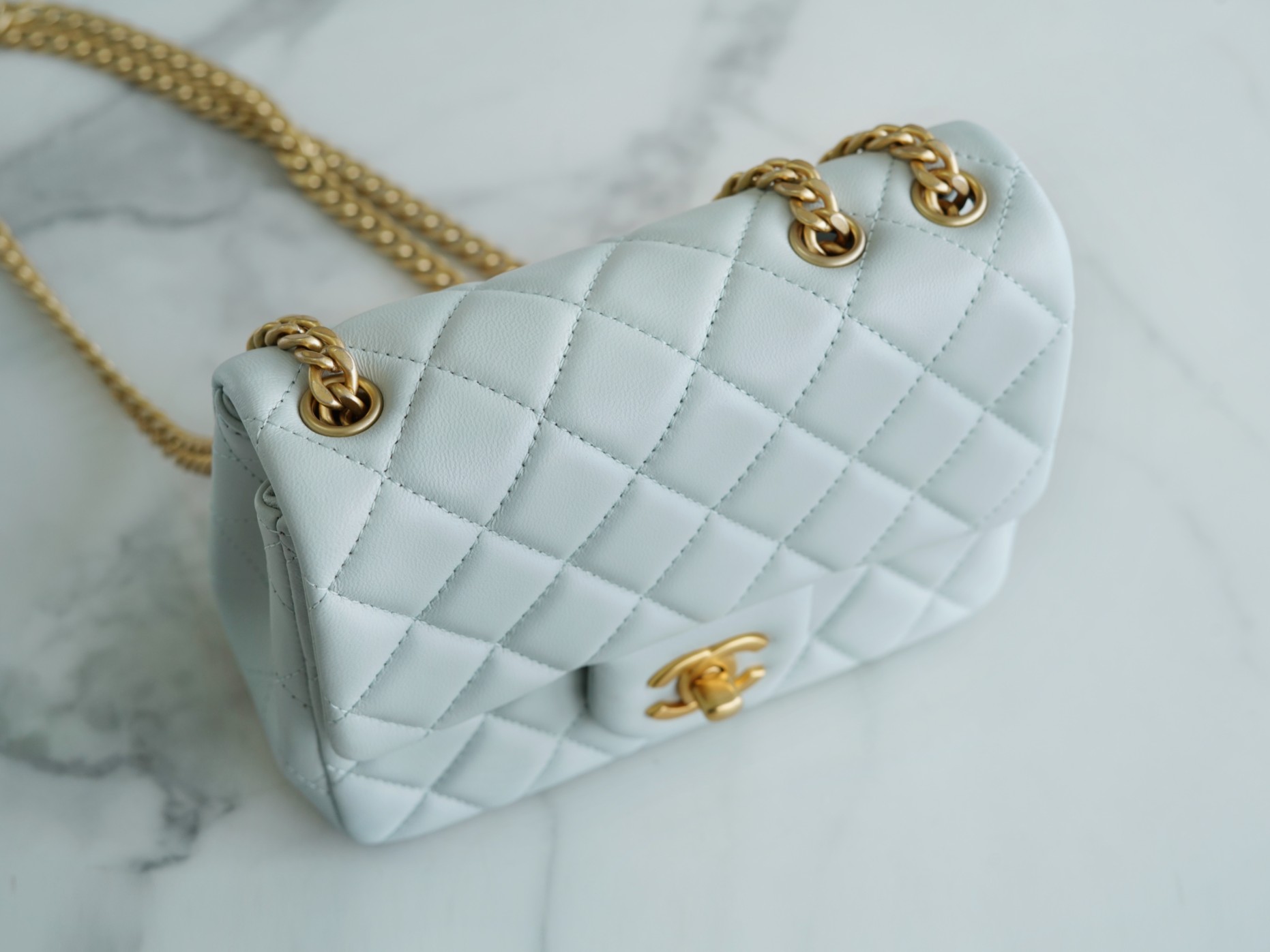 CHANEL 23S Spring/Summer New Camellia CF Flap Bag Light Blue  