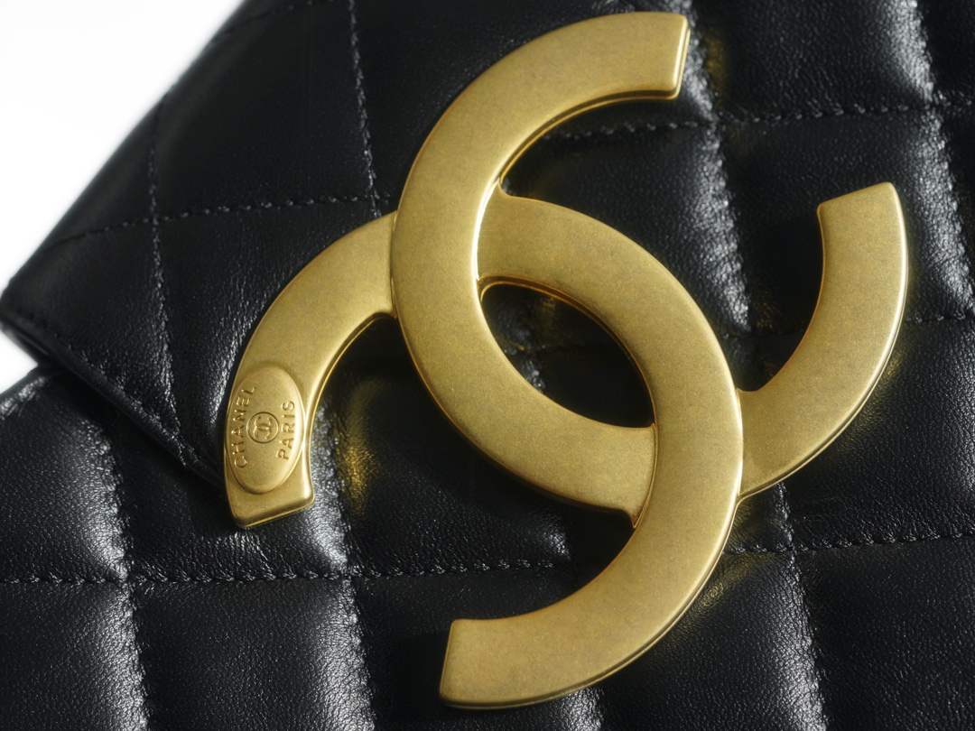 CHANEL 24C Vintage Large Logo Messenger Bag Big Size Lambskin  