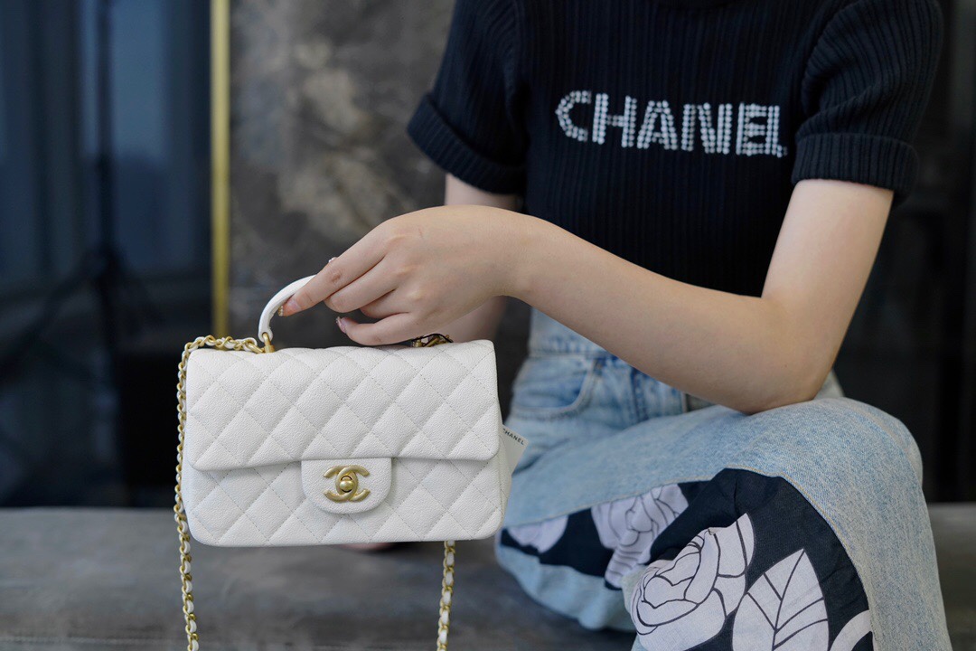 CHANEL 2021 Spring/Summer New CF Mini White Textured Calfskin  