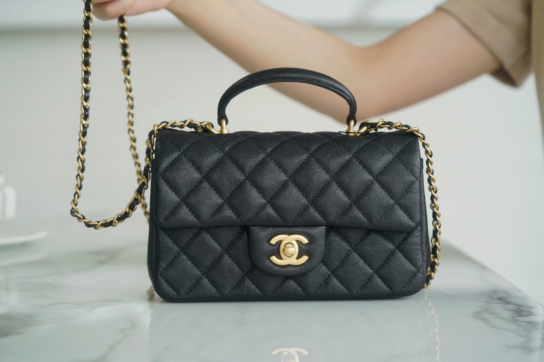 CHANEL 2021 Spring/Summer New CF Mini Black Textured Calfskin  