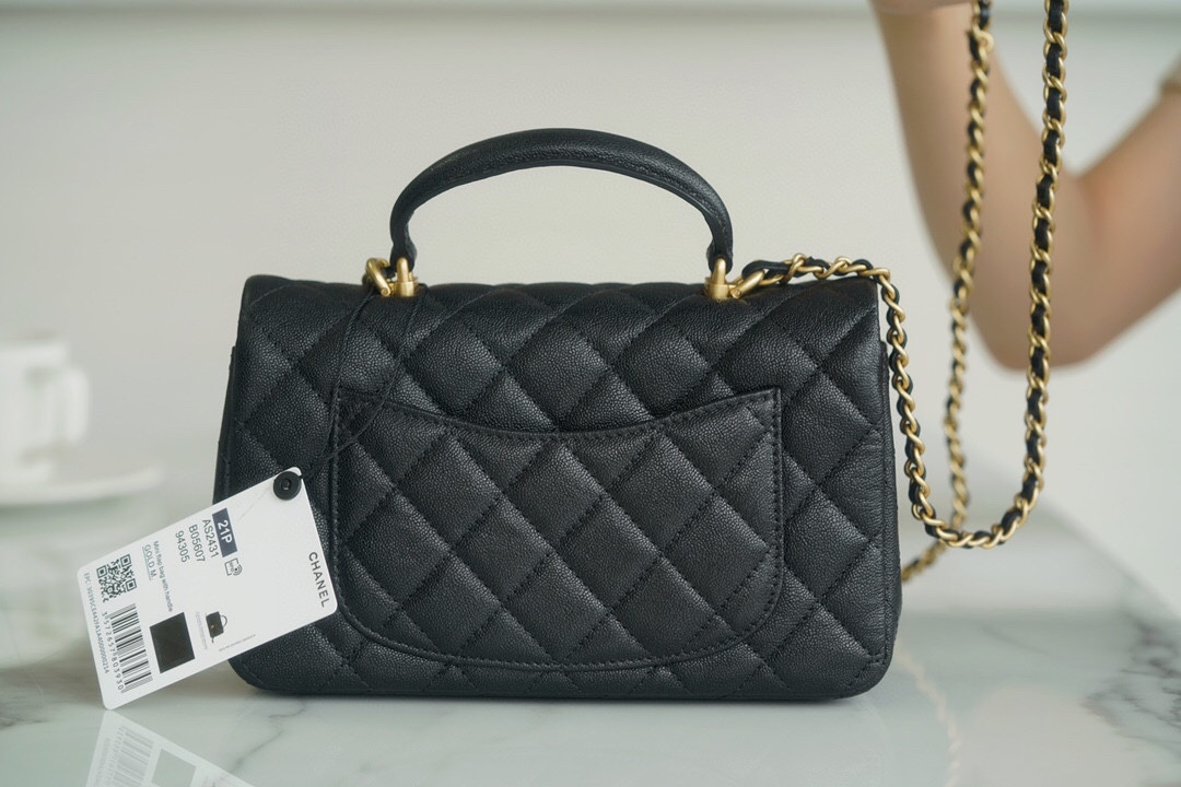 CHANEL 2021 Spring/Summer New CF Mini Black Textured Calfskin  