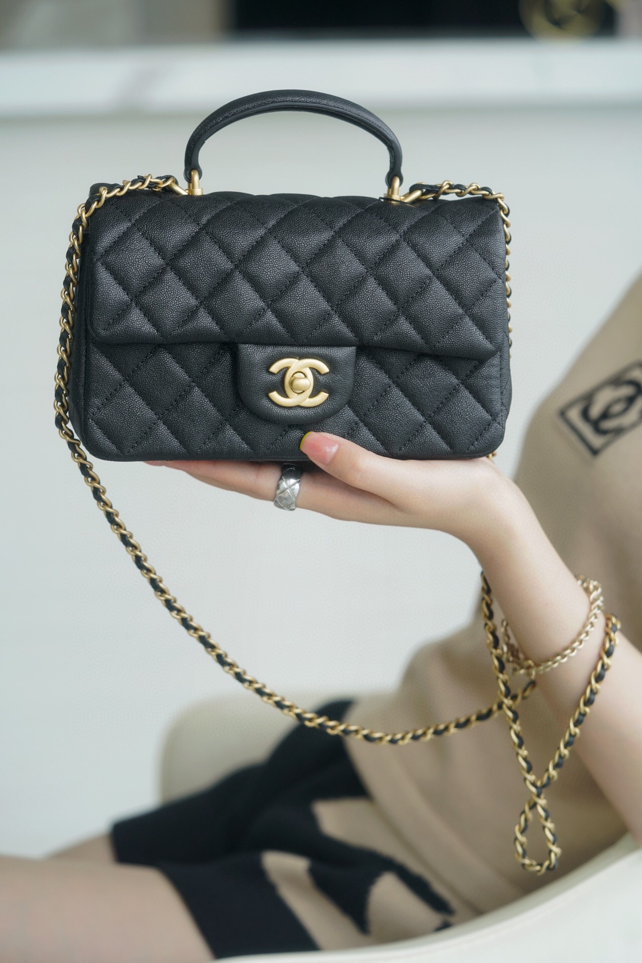 CHANEL 2021 Spring/Summer New CF Mini Black Textured Calfskin  