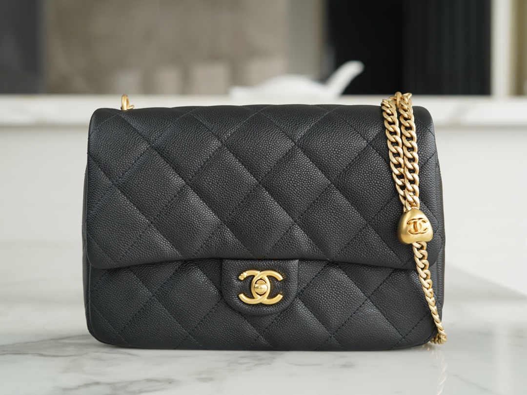 CHANEL 23P Spring/Summer New Love Heart Adjustable Mini Bag Small Black Textured Calfskin  