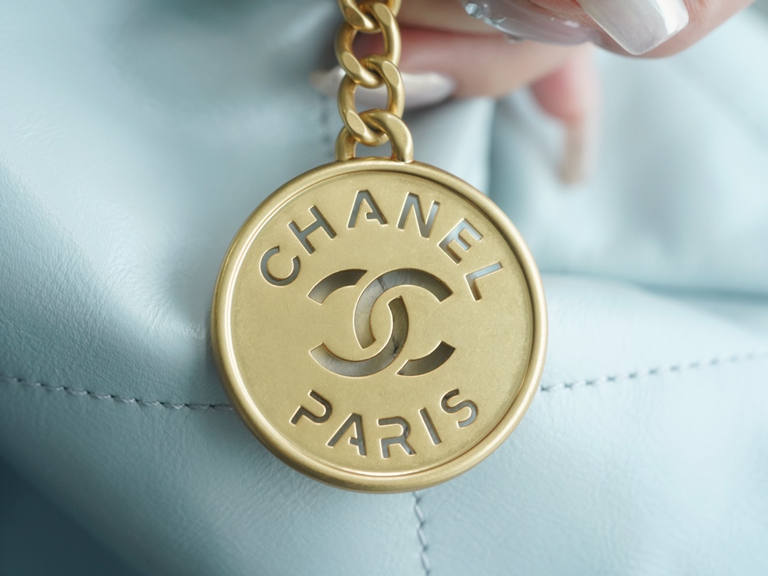 CHANEL 23C 22 Bag Medium Mist Blue Leather  