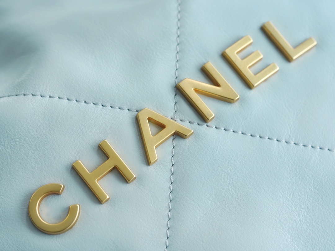 CHANEL 23C 22 Bag Medium Mist Blue Leather  