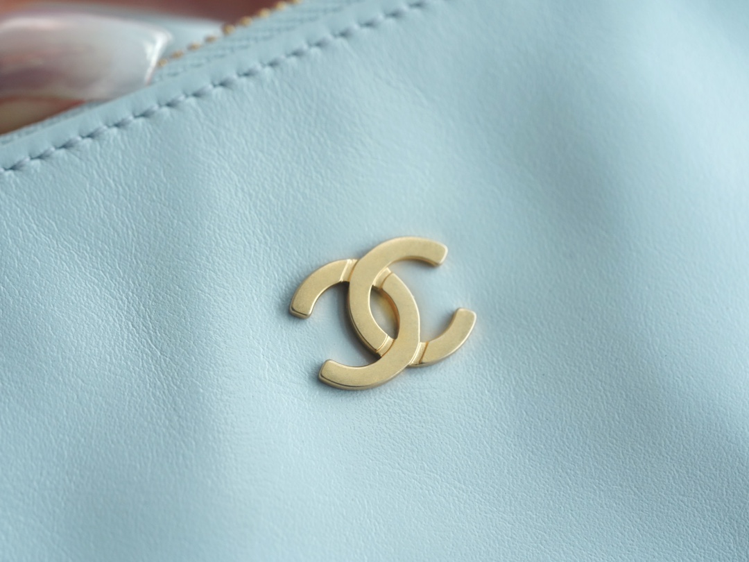 CHANEL 23C 22 Bag Medium Mist Blue Leather  