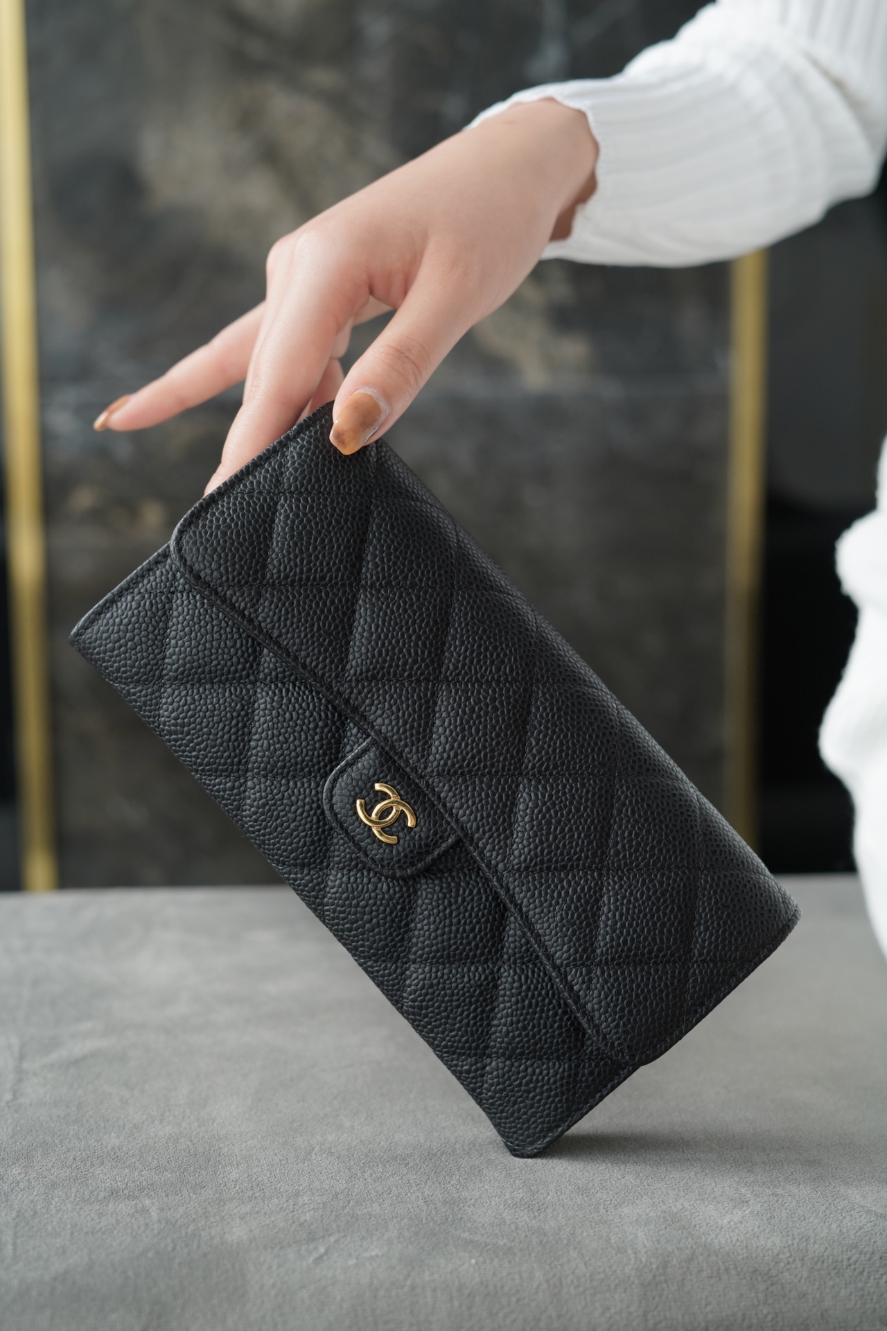 Classic Flap Classic Long Wallet Black & Gold Calfskin  