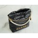 Chanel 23S 22 Mini Pearl Chain Bag Black Wrinkled Calfskin  