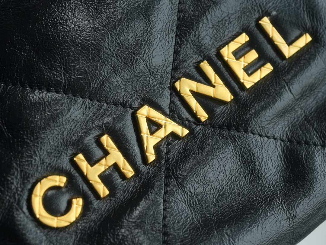 Chanel 23S 22 Mini Pearl Chain Bag Black Wrinkled Calfskin  