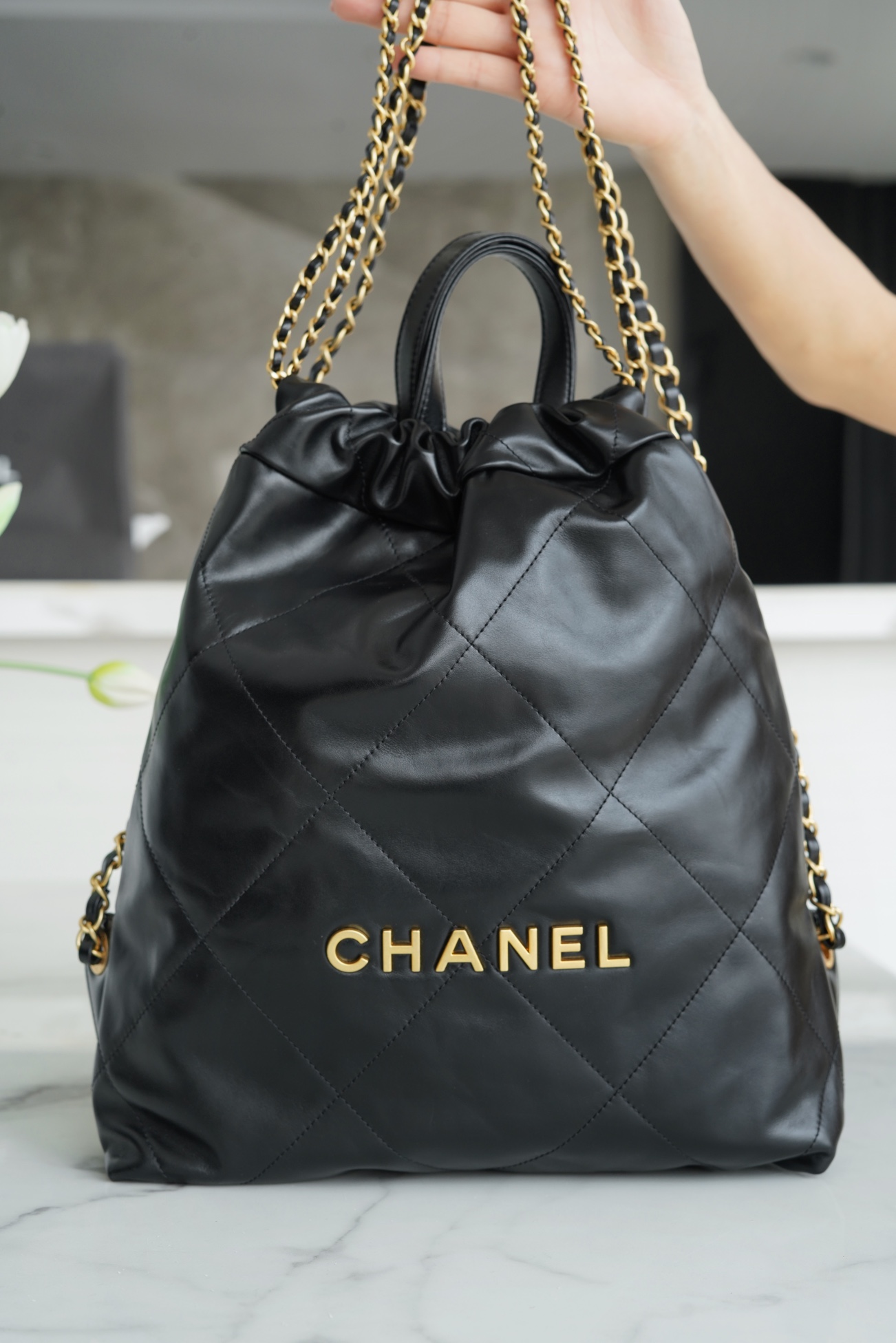 CHANEL 23P Spring/Summer New Small Backpack Black Glossy Calfskin  