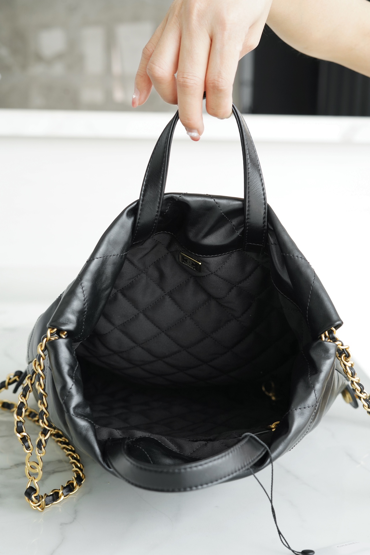 CHANEL 23P Spring/Summer New Small Backpack Black Glossy Calfskin  