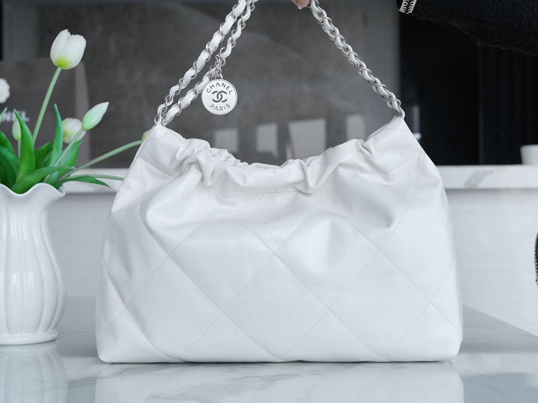 CHANEL 24C Horizontal 22 Bag White with Silver Hardware  