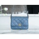 CHANEL 23K Autumn/Winter 19 Wide Strap Flap Bag Mist Blue Black & Gold Wrinkled Calfskin  