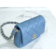 CHANEL 23K Autumn/Winter 19 Wide Strap Flap Bag Mist Blue Black & Gold Wrinkled Calfskin  