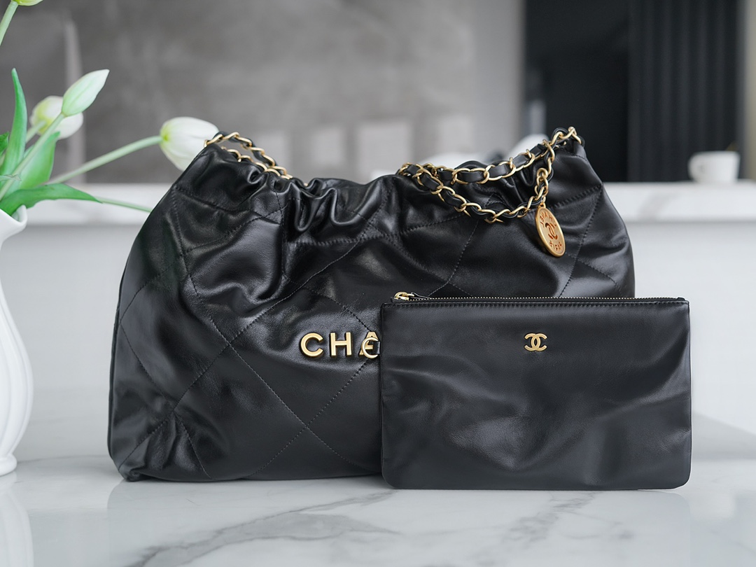 CHANEL 24C Horizontal 22 Bag Black with Gold Hardware  